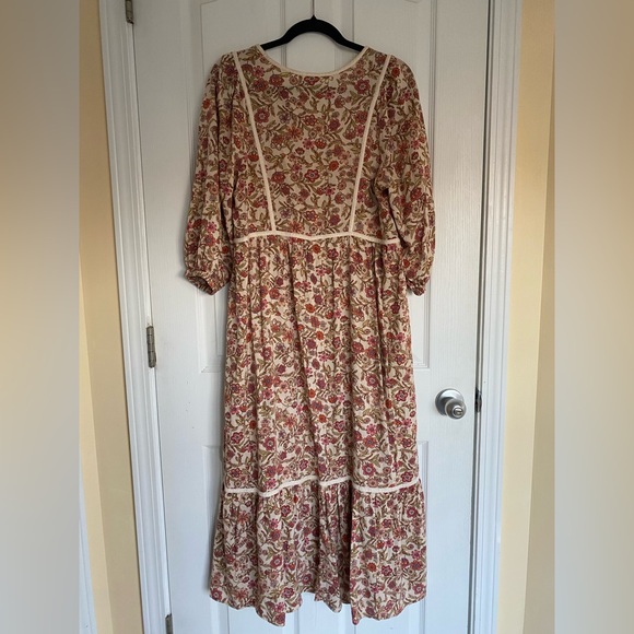 OLD NAVY Floral-Print Tie-Neck Midi Dress, Medium Bohemian Cottagecore Peasant - Picture 11 of 14